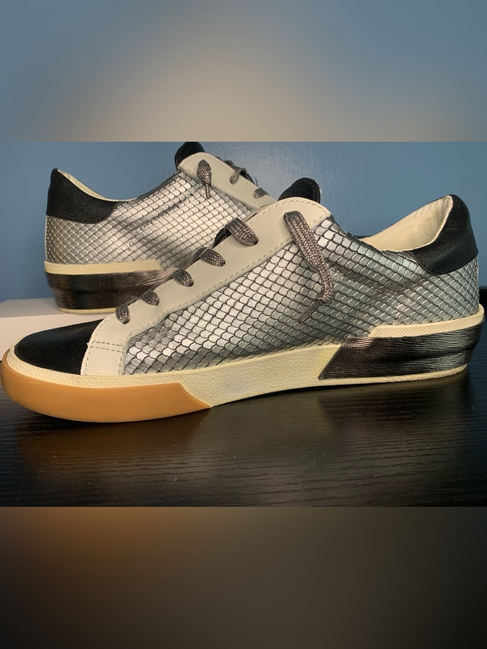 Dolce Vita Black and Silver Low-Top Sneakers with Gum Sole